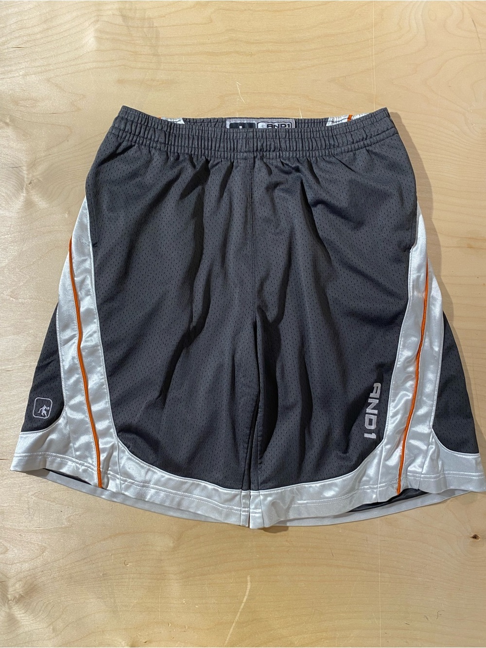 AND1 Men's Black Athletic Basketball Shorts with Silver Trim Large (SG)